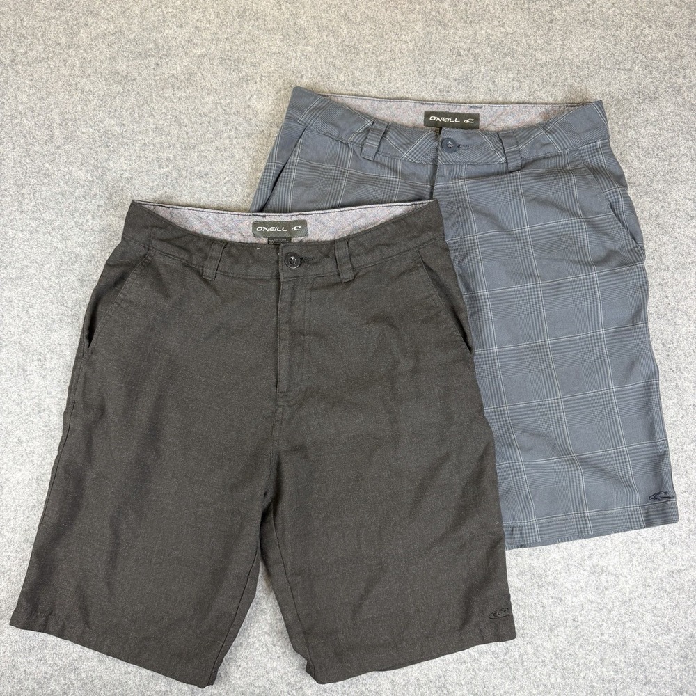 ONeill Mens Hybrid Shorts Lot 2 Size 30 Solid Brown Plaid Grey Boardshorts - Picture 1 of 8